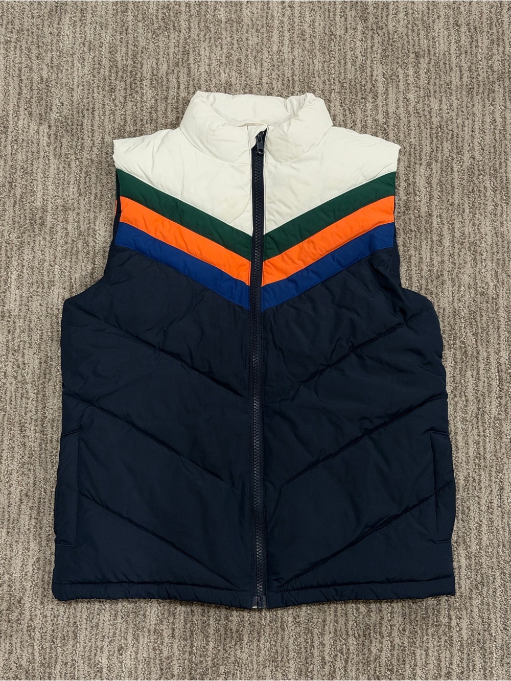 Janie and Jack Boys Size 10-12 Puffer Vest Colorblock Chevron Zip Up Navy
